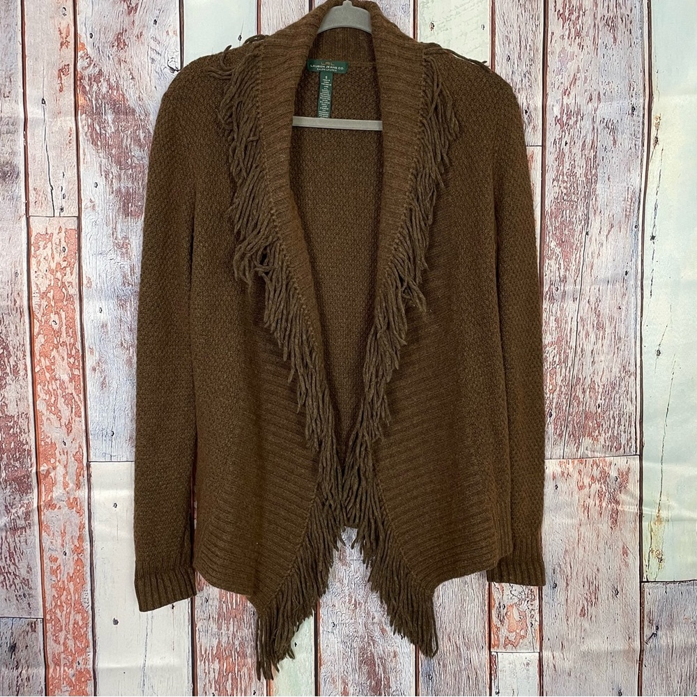 LRL Lauren Jeans Co Women's Brown Cardigan, Wool Cashmere Blend, Size Small